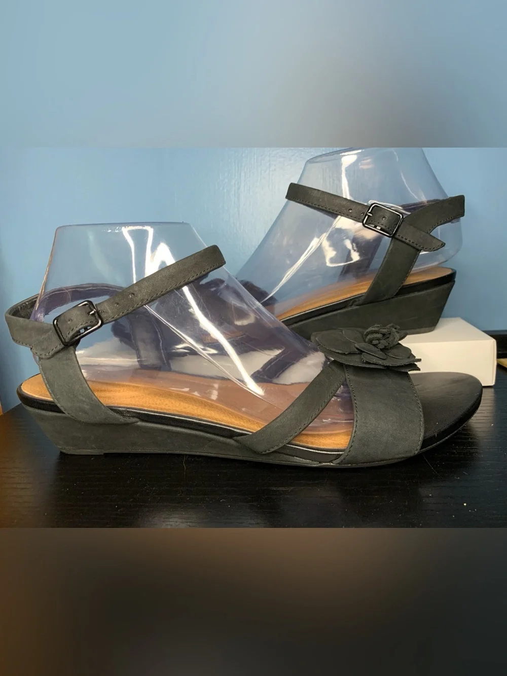 Clarks Black Floral Ankle-Strap Sandals